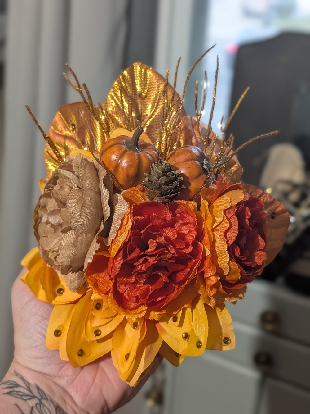 Autumn Harvest Hair Clip - Orange & Gold Floral Accent